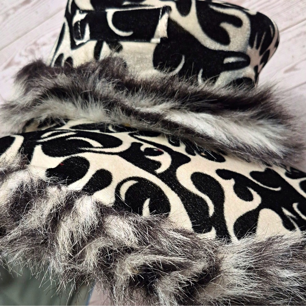 Women's Black White Gray Abstract Faux Fur Fur Trim Lined Cruella? Hat One Size